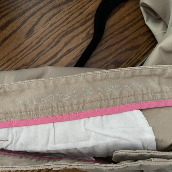Talbots Sz 14 Tan Khaki Preppy Distressed Patches Relaxed Girlfriend Chino Pants - Picture 11 of 12